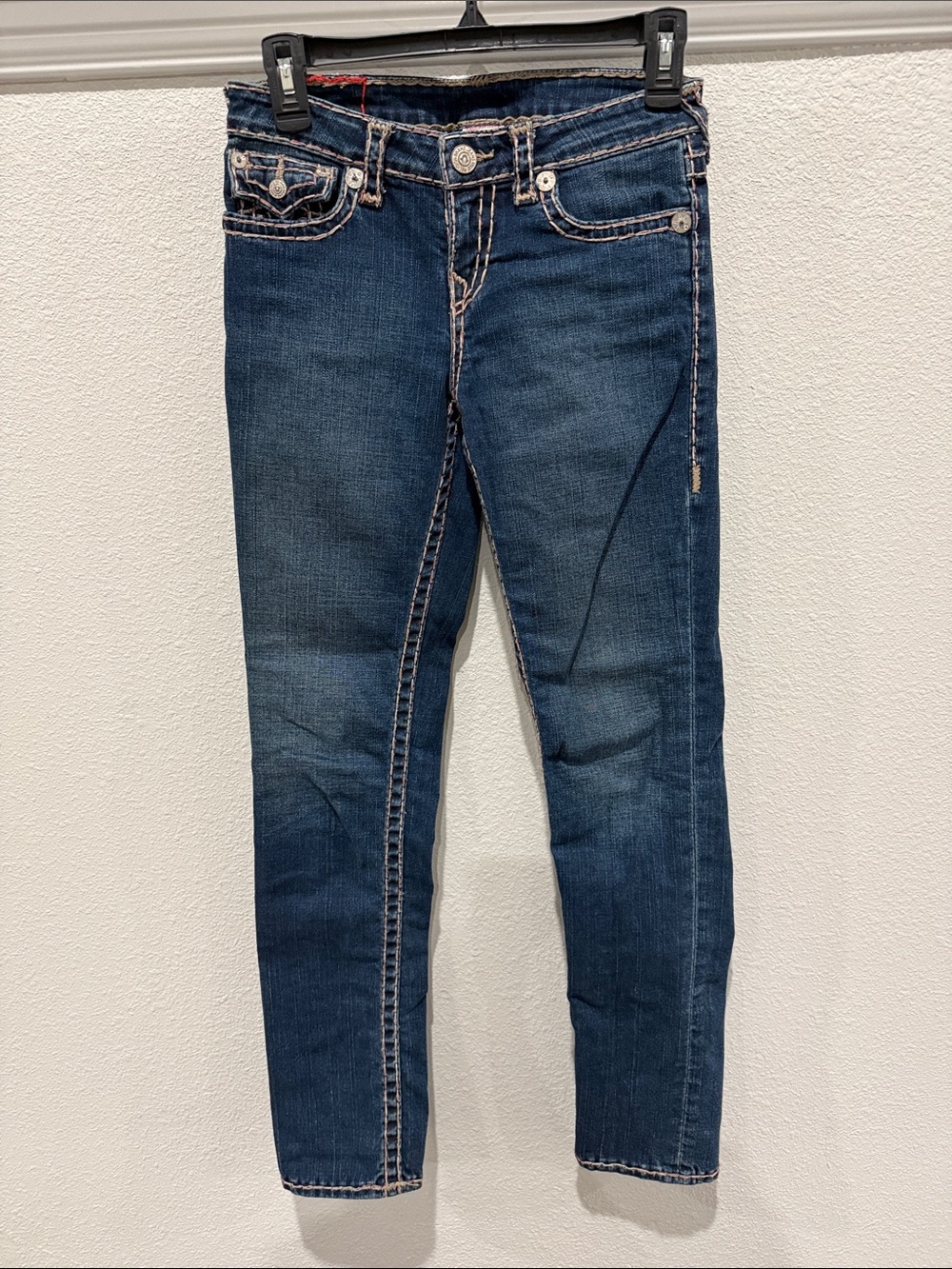 True Religion Girl’s Navy Blue Denim Jeans with Contrast Stitching